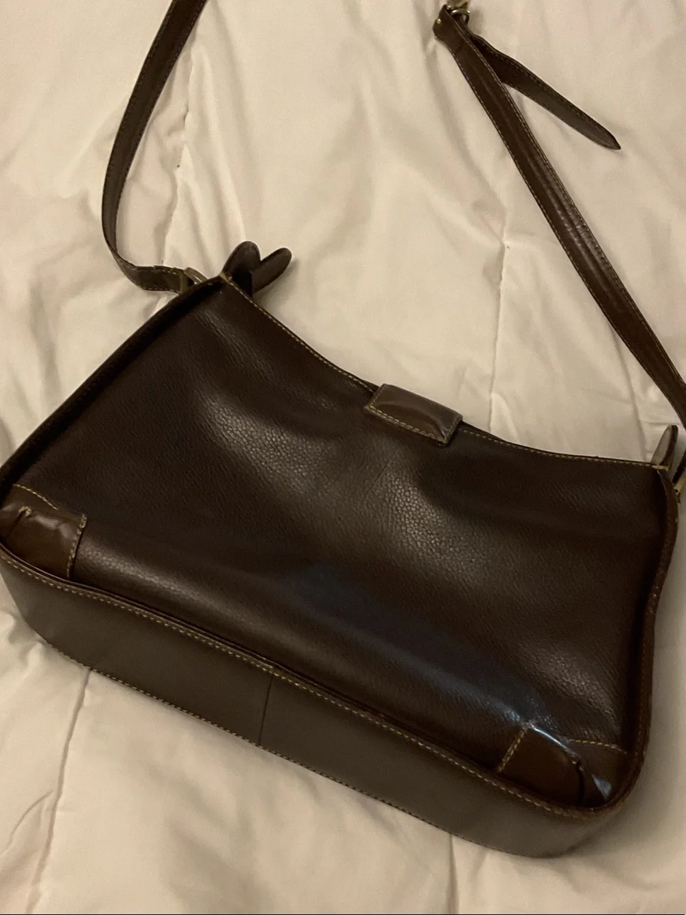 Classic Brown Leather Shoulder Bag with Gold Hardware